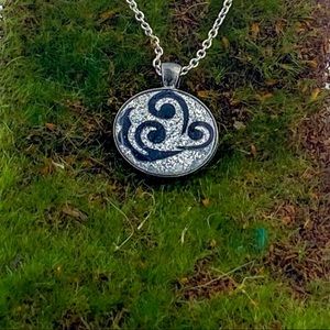 Black and Silver Glitter Resin Pendant